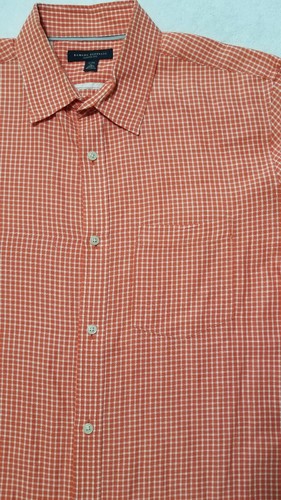 BANANA REPUBLIC Men's 17-17.5 Extra Large Gingham Plaid Orange Linen Blend Shirt - Picture 6 of 12