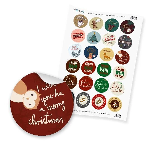 24x itenga Weihnachtssticker Geschenk Aufkleber Deko Basteln rund Etikett
