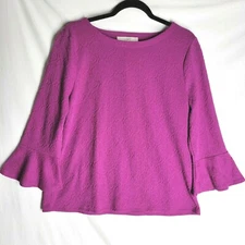 NWT - LOFT Women's Blouse Texture Orchid Floral Bell Sleeve Knit Top Size Large