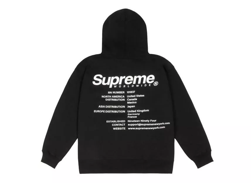 Sweat à capuche noir Supreme Worldwide