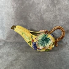 1993 Fitz and Floyd Autumn Thanksgiving Banquet Gourd Gravy Boat Server Cream