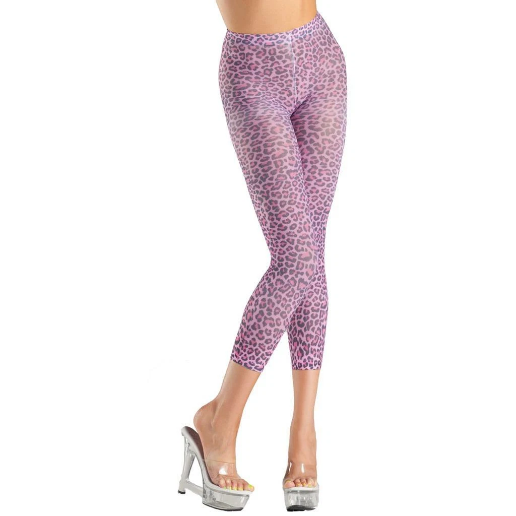 Pink Leopard Print Footless Tights Pantyhose Animal Costume