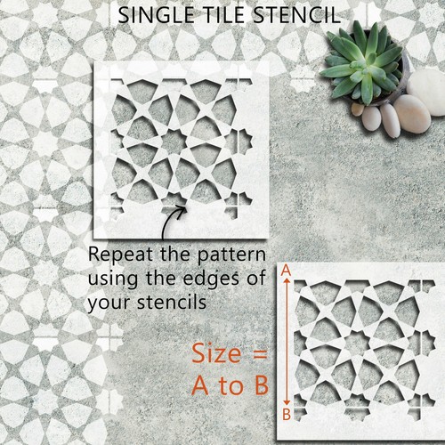 Stencil piastrelle finte - effetto piastrelle vernice su pavimenti pareti patii giardino - Amira - Foto 4 di 5
