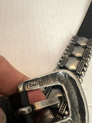 Albatros Black Leather Belt Italy Silver Buckle Art Nouveau 
