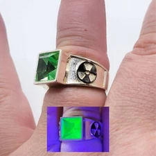 Sterling Uranium Glass Ring Men's Unisex Radioactive Symbol 925 Silver