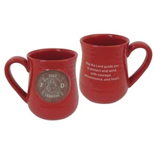 Abbey Gift Firefighter Pottery Mug Red Brown 4.8 Inches