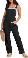 ANRABESS Womens Overalls Loose Fit Adjustable Strap Denim Bib Jumpsuit Pockets L