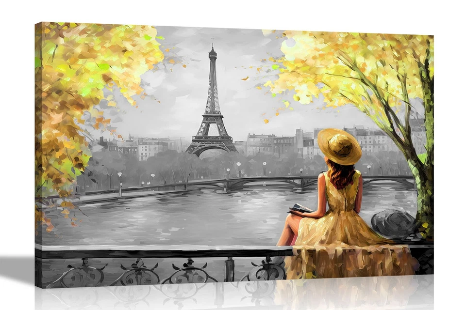 Alone Blissful in Paris Canvas Prints Romantic Wall Art Pictures Black and White - Image 2 of 4