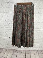 VTG JG Hook Red Green Paisley Pleated Midi Length Skirt Cottagecore Women s 4