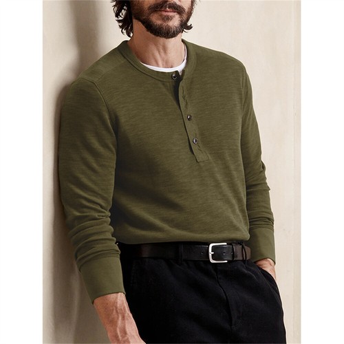 Mens Casual Henley Shirt Casual Shirts Long Sleeve Button Tops Blouse Pullover - Picture 17 of 20