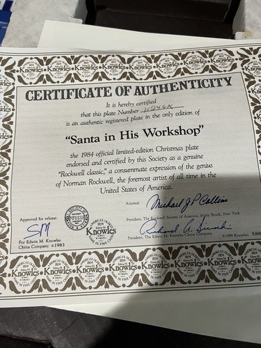 VTG Norman Rockwell 1984 #SANTA IN HIS WORKSHOP With Box And Certificate - Picture 3 of 6