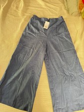 Khaadi Women's Wide-Leg Pants Blue Elastic Waist Solid Size 16 Regular