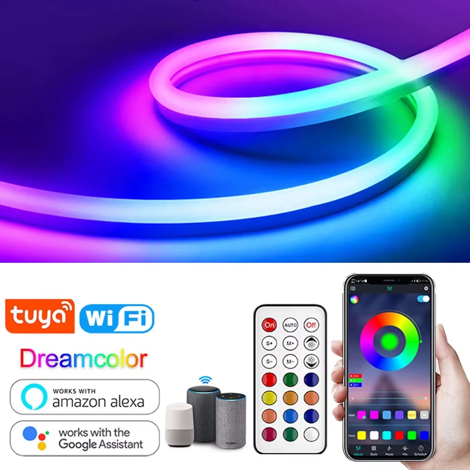 Neon Rope Lights RGBIC DC12V Wifi/Bluetooth/Remote Control RGB Chasing Strip Tap - Image 2 of 4