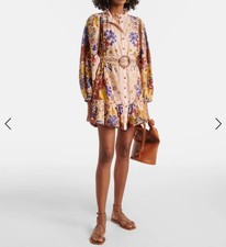 NWT $230 Farm Rio Pink Beauty Bouquet Puff Sleeve Mini Dress Size Medium 