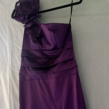 Windsor Purple Satin One Shoulder A-Line Dress Sleeveless Flower Ruffle Accent