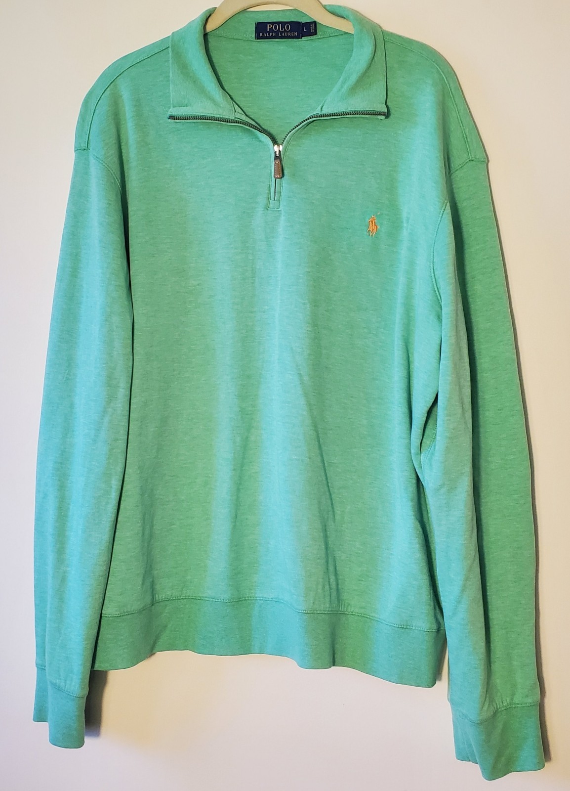 Polo Ralph Lauren uomo L verde morbido collo 1 4 zip pullover pony camicia cotone