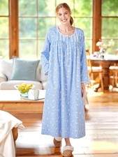 Lanz of Salzburg Blue Cotton White Doves Flannel Nightgown Eyelet Trim 3X