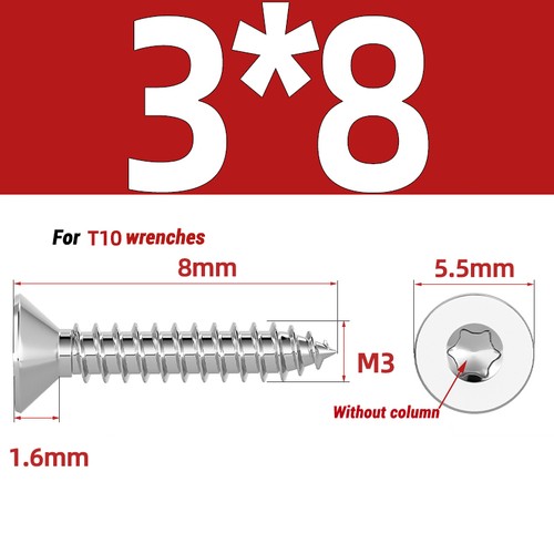 2mm 2.3mm 2.6mm 3mm ~ 6mm Torx Countersunk Fully Threaded Chipboard Wood Screws - Picture 49 of 100