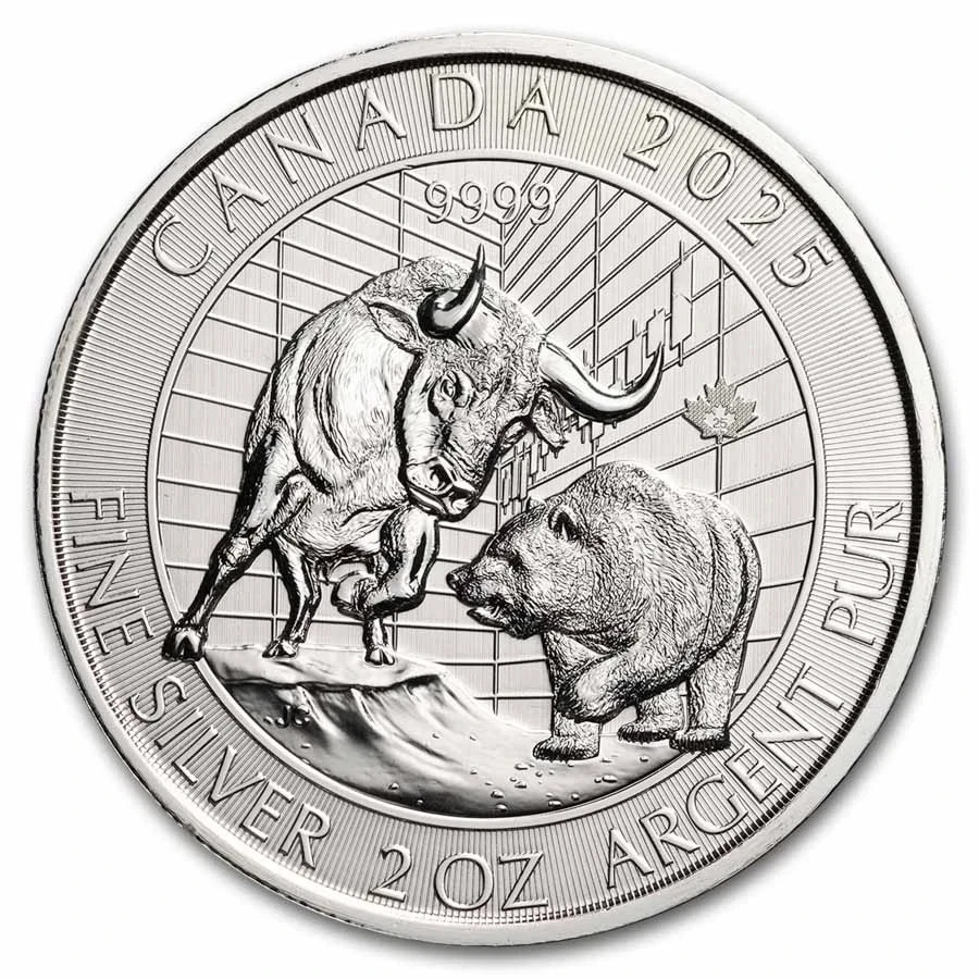 2025 Canada 2oz $10 Bull & Bear .9999 Silver  Coin in capsule