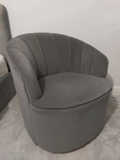 Dunelm Grey Velvet Feel Accent Chair 360° Swivel Rotation & Gold Accent Stand