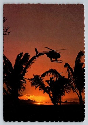 Maui Helicopters Sunset Silhouette Postcard by Dexter Press