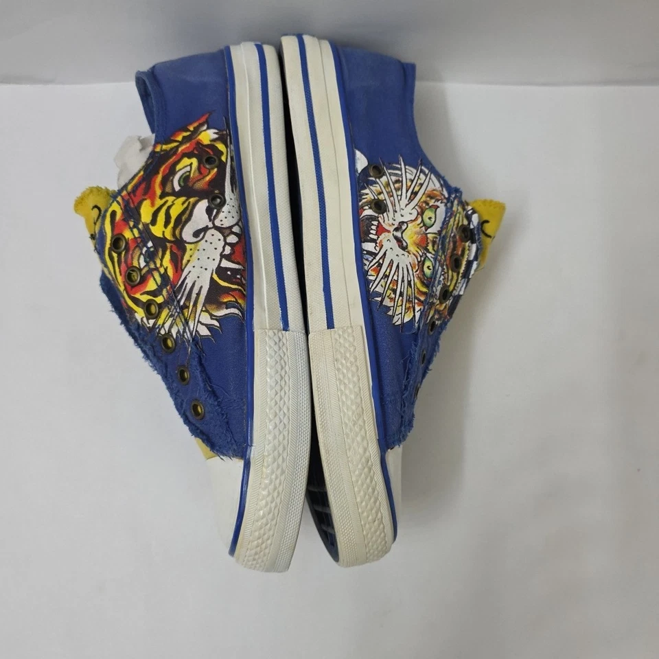 Vintage Grunge Y2K Tiger Blue Ed Hardy No Lace Slip On Shoes Size 10 Clean! - Image 4 of 4