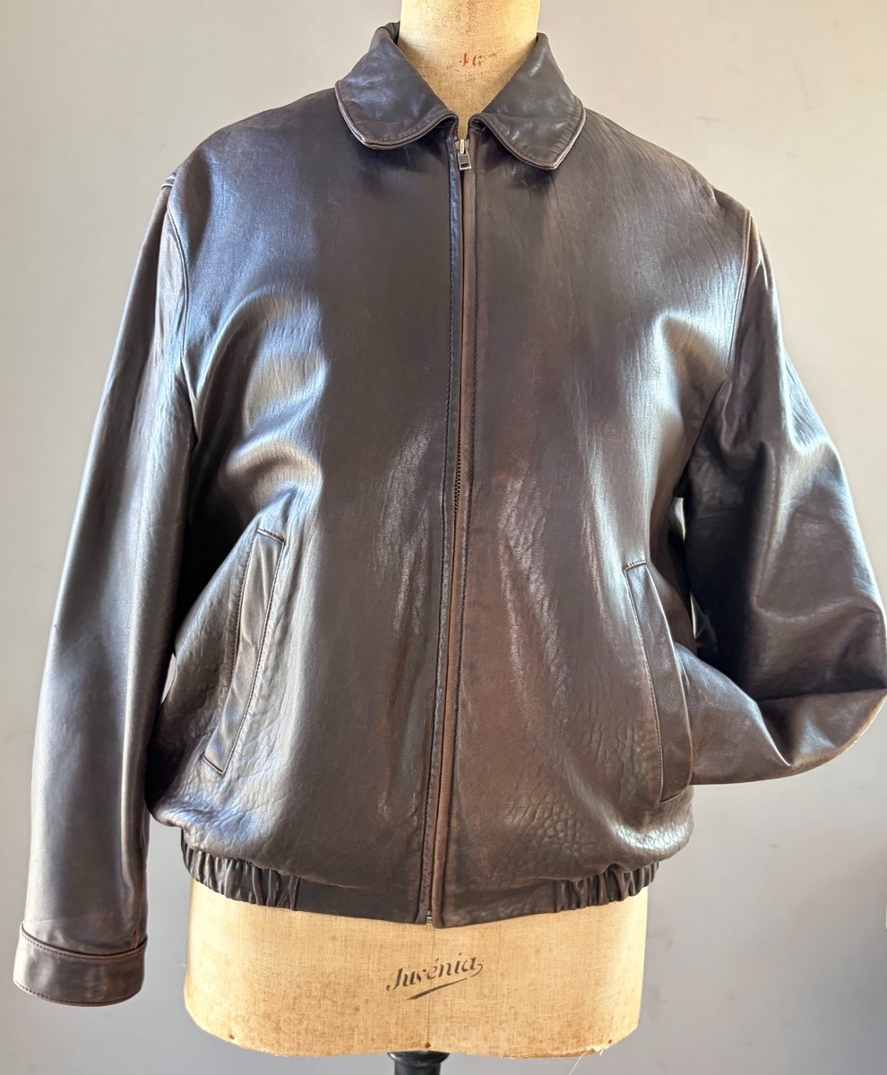 Brooks Brothers Brown Jacket Mens M Leather Bomber Full Zip Out