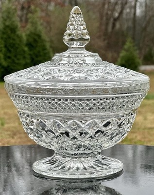 Vintage-Wexford Diamond-Candy Dish & Lid-Anchor Hocking-7 1/2 T 