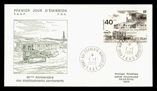 DR WHO 1989 FRENCH ANTARCTIC FSAT FDC SETTLEMENT ANIV CACHET 15.50 M70628