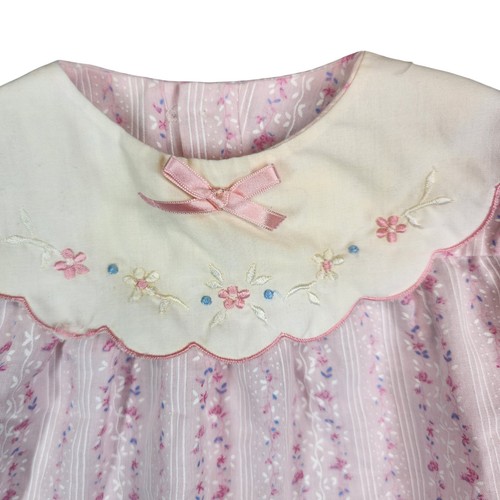 Vintage Mayfair Baby Dress Newborn Pink Floral Embroidered Collar Puff Sleeve - Picture 2 of 5