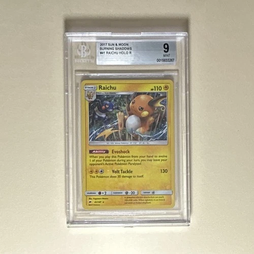 Pokémon TCG. Raichu, #41. Sun & Moon, Burning Shadows. Holo Rare. BGS 9 Graded.