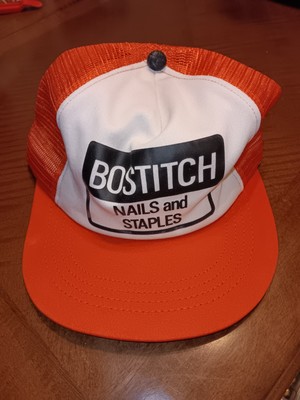 Vintage Bostitch Mesh Snapback Trucker Cap Hat Nails & Staples Orange 