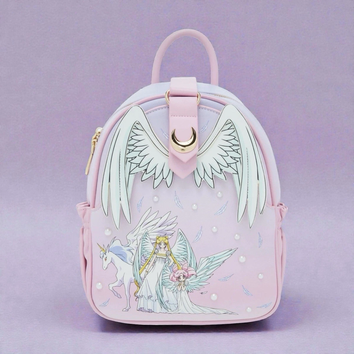 Pretty Guardian Pink Winged Mini Backpack with Crescent Accent Blooming with charm! ? Our mini convertible crossbody bags  main image 2