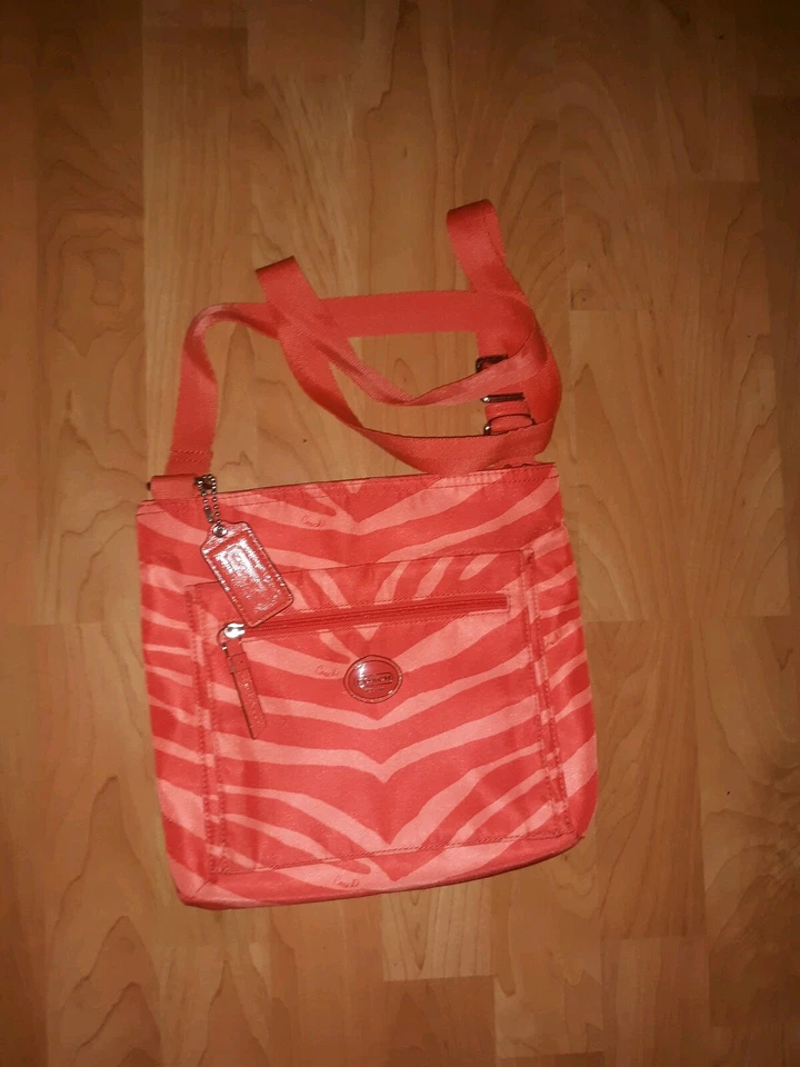 COACH Zebra Animal Print Orange Nylon File Messenger Crossbody Bag Purse