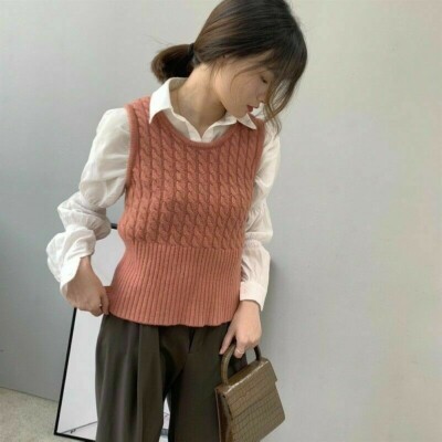 Damen Zopfmuster Pullover Strick Weste Weste Retro Ärmellos