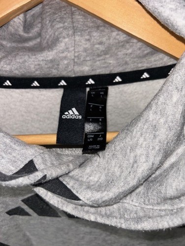 Adidas Mens L Large Pullover Long Sleeve Hoodie All Over Logo Sweatshirt Gray - Picture 4 of 5