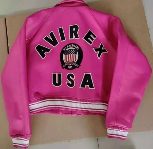 NEW Women's Pink Avirex Cropped Icon Leather Jacket NWT - Picture 3 of 5