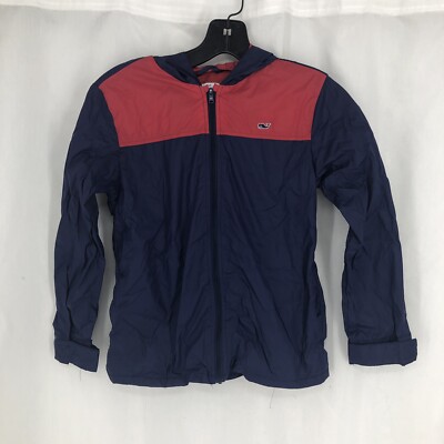 Vineyard Vines Target Red Blue Zip Windbreaker Hooded Jacket Boys Medium  8/10