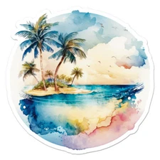 Tropic Island Palm Trees, Vinyl Decal Sticker, Indoor Outdoor, 3 Sizes, #11414