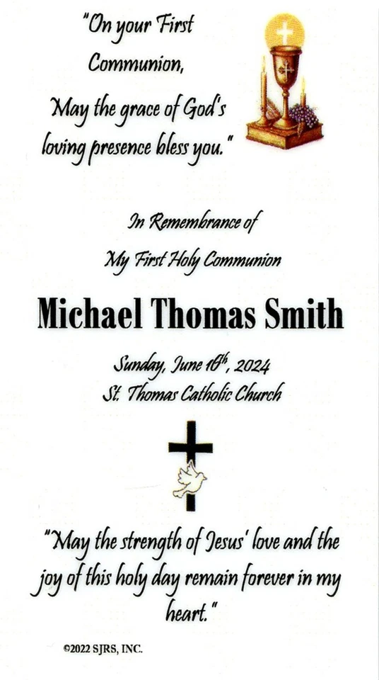 My First Holy Communion (boy) 2 -Personalized Laminated Prayer Cards -Pack of 35 - Image 2 of 3