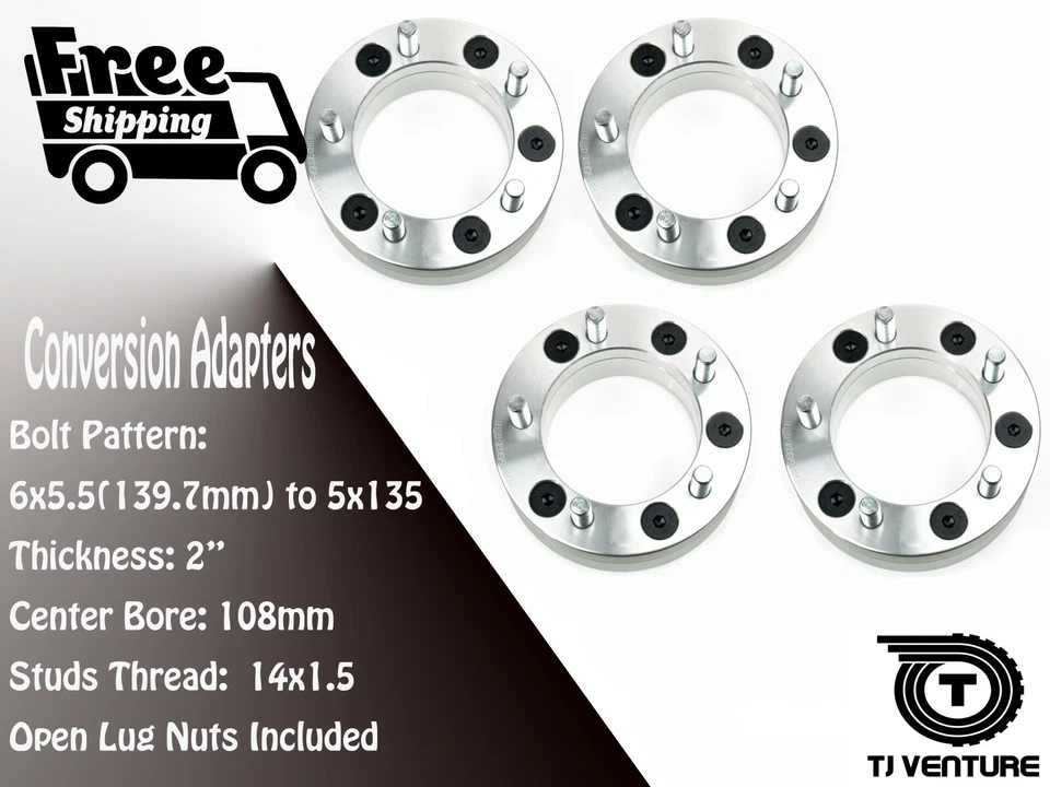 4PCS 6X5.5 TO 5X135 CONVERSION ADAPTERS 2" THICK LUG 6 TO 5 [FITS: CHEVORLET] - Image 2 of 4