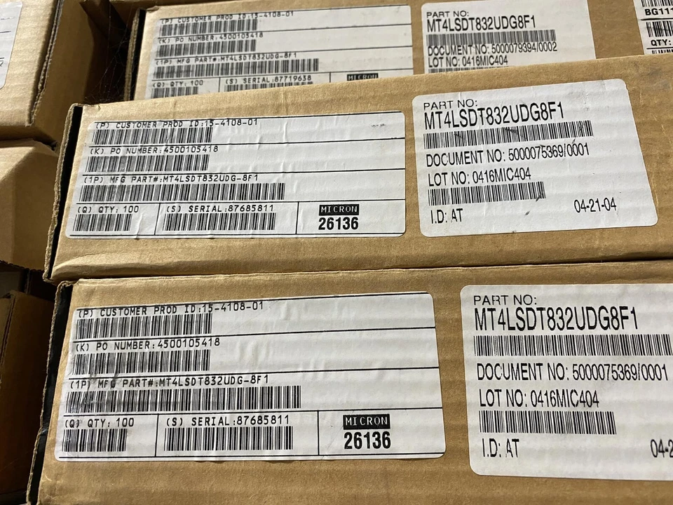 Box of 100 Micron MT4LSDT832UDG-8F1 32MB Original -Contact us for quantity - Image 2 of 2
