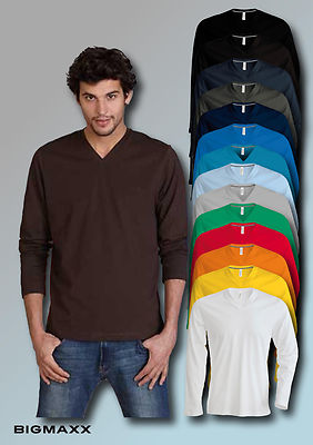 KARIBAN Herren Langarm T-Shirt mit V-Ausschnitt V-Neck in 20 Farben Gr S bis 4XL