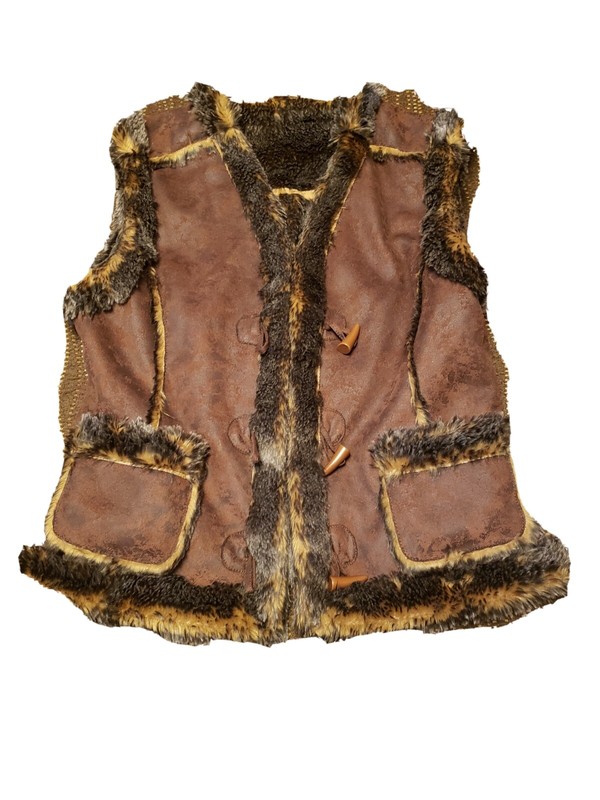 Scully Womens Large L Brown Faux Suede Fur Vest Toggle Vintage Fall Winter 