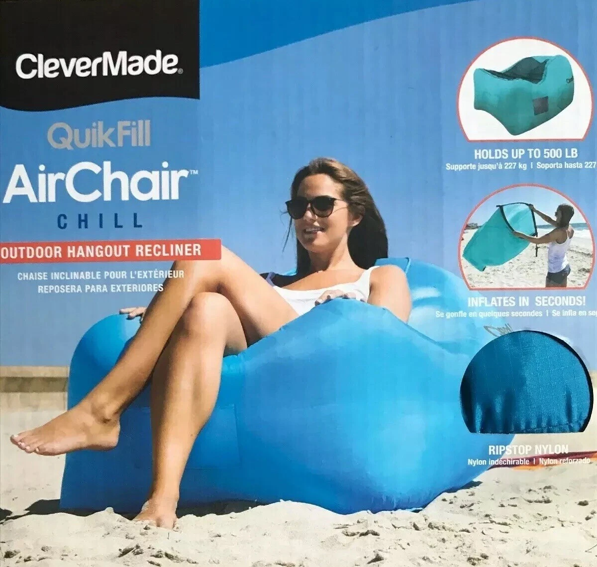 Clevermade Quik Fill Inflatable Air Chair Chill Hold Up To 500 LBS