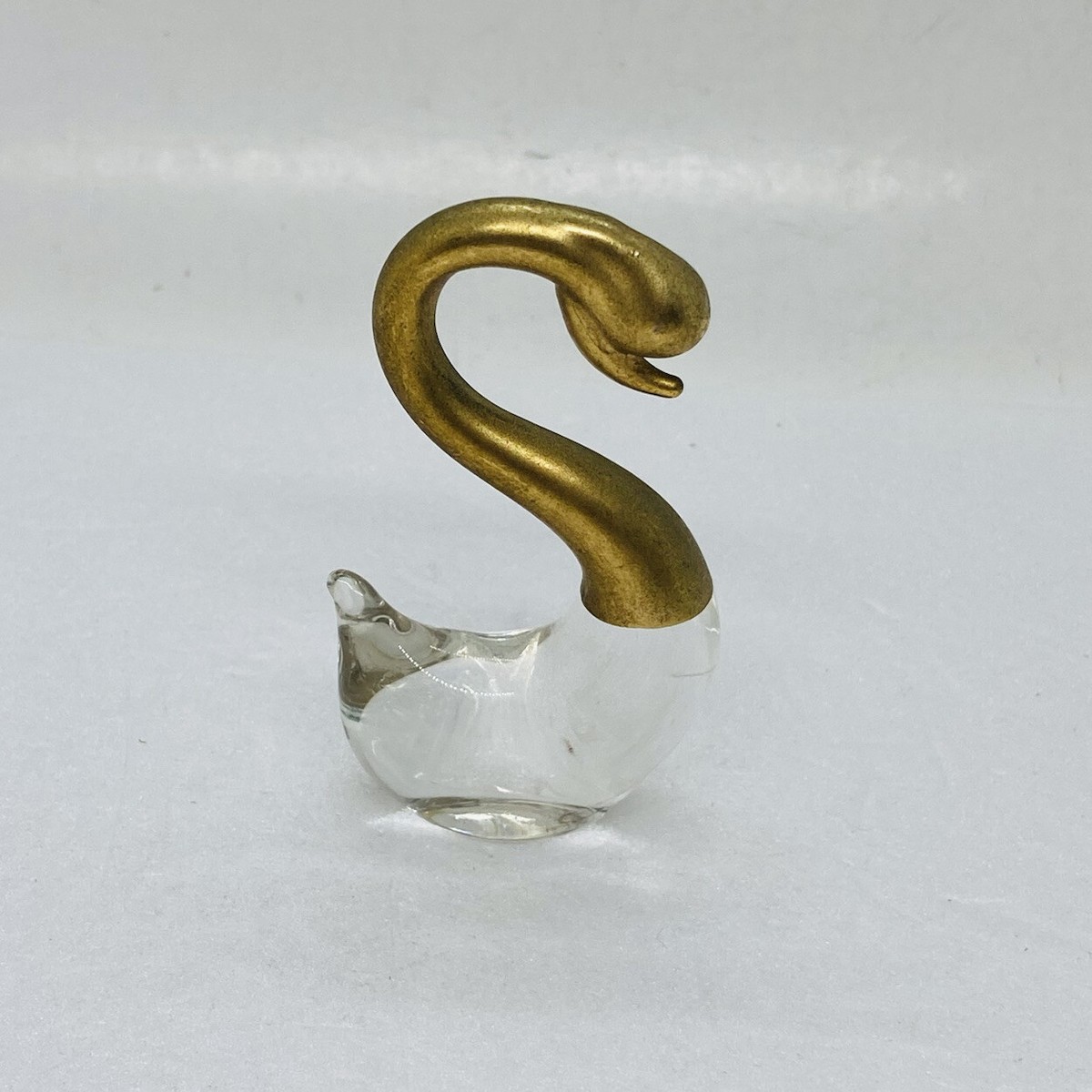 Vintage Brass And Crystal Glass Goose Swan Figurine 2.5” Tabletop 