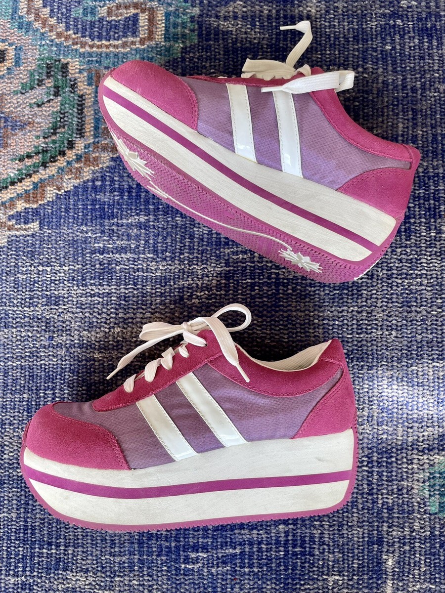 Vintage Y2k 90s Platform Suede Sneakers Shoes Pink 7.5 Rave