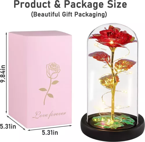 Enchanted Forever Rose Flower In Dome Glass LED Night Light Valentine's Day Gift - Picture 5 of 10