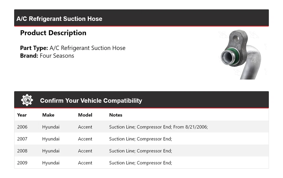 Manguera de succión de refrigerante aire acondicionado Hyundai Accent 2006-2009 4 estaciones 2007 2008 Foto 2 de 4