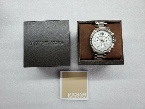 MICHAEL KORS BRINKLEY CHRONOGRAPH DATE STAINLESS STEEL WOMEN'S WATCH MK6186 NEW - Picture 1 of 10